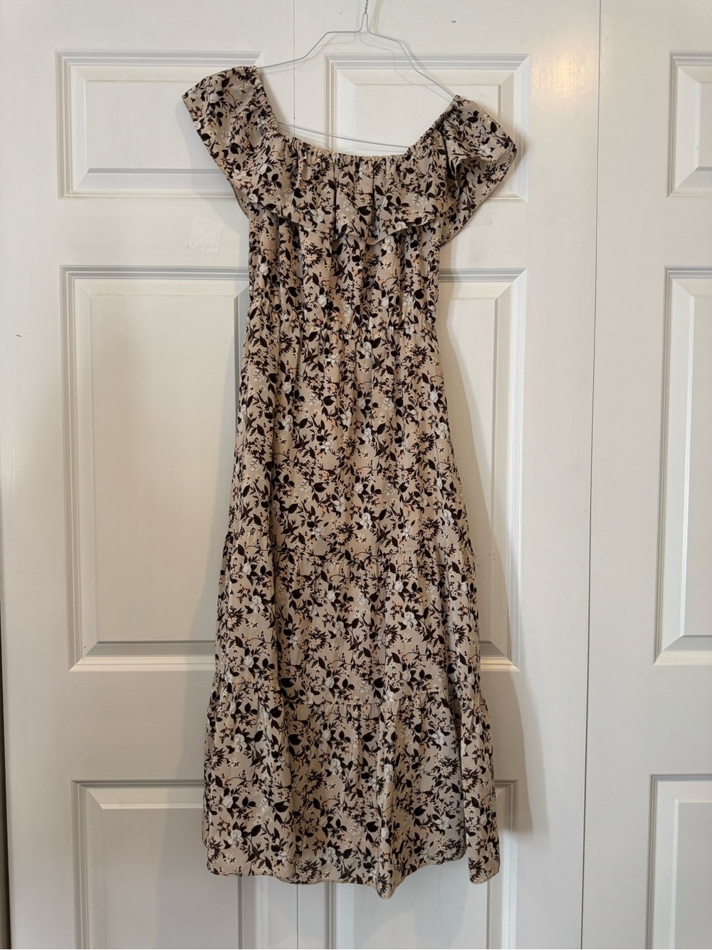 Club Monaco Silk Floral Off-Shoulder Ruffle Midi Dress Size 0 Boho Romantic - Picture 6 of 14
